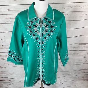 Bob Mackie Wearable Art Teal Cut Out Jacket